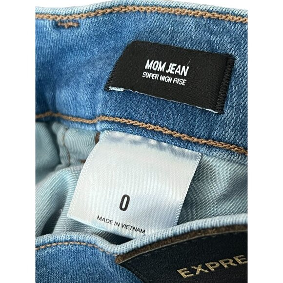 Express Jeans Womens Size 0 Mom Jean Super High Rise Stretch Medium Blue Denim - Picture 9 of 10